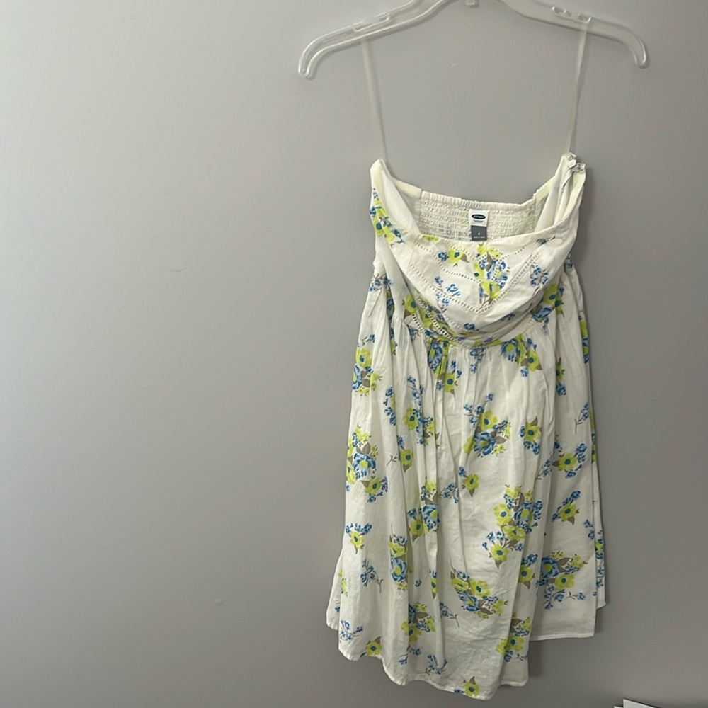 Strapless white floral dress